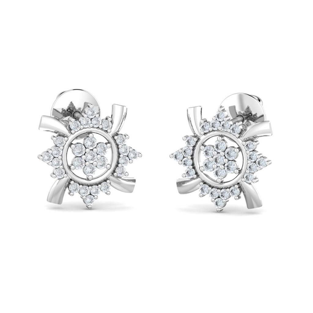 KuberBox 18K White Gold Aysu Stud Earrings