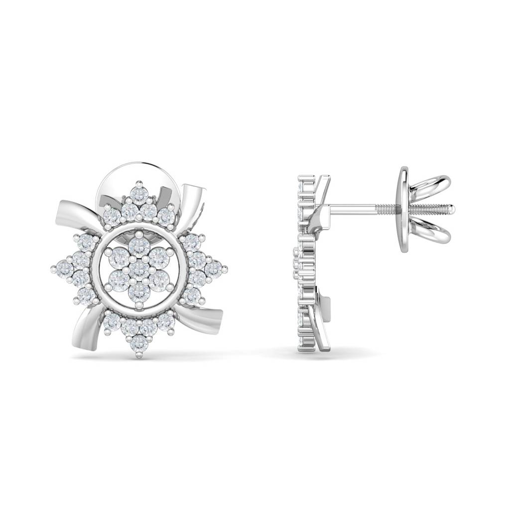 KuberBox 18K White Gold Aysu Stud Earrings