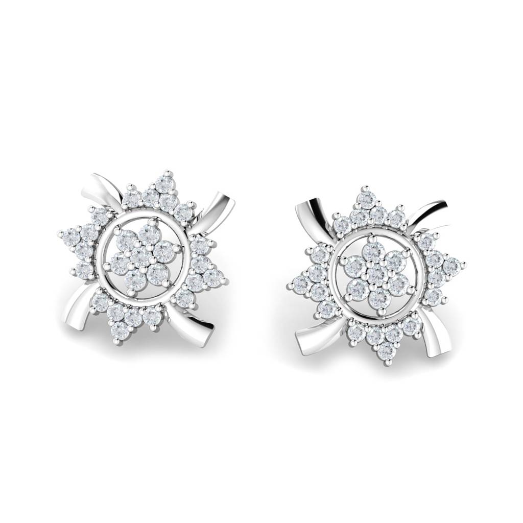 KuberBox 18K White Gold Aysu Stud Earrings