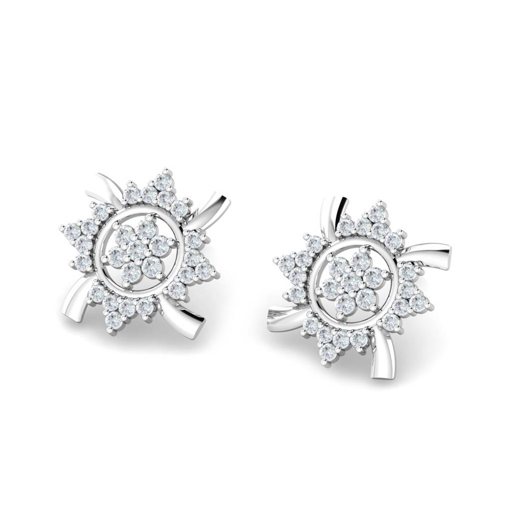 KuberBox 18K White Gold Aysu Stud Earrings