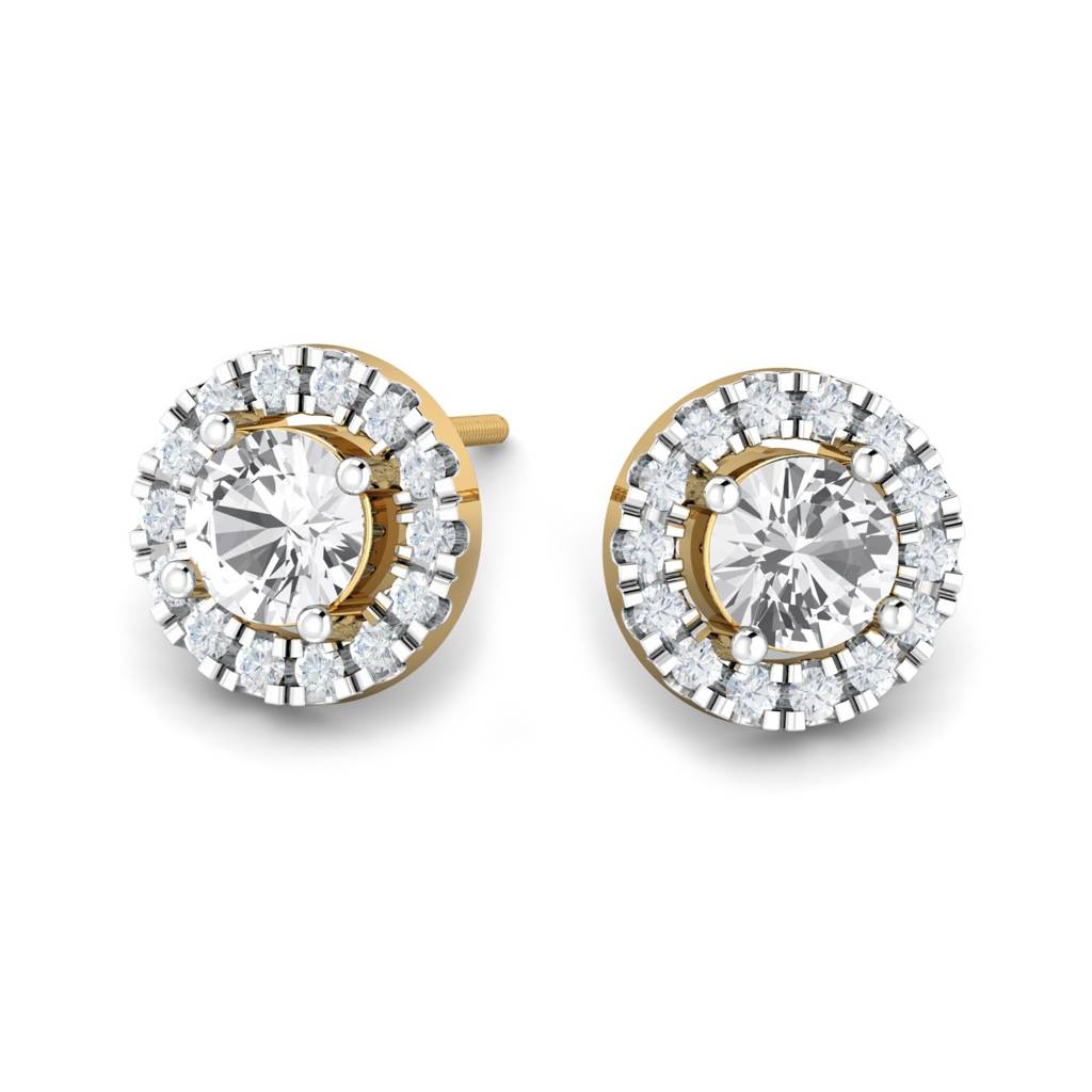 KuberBox 18K Yellow Gold Basak Halo Earrings