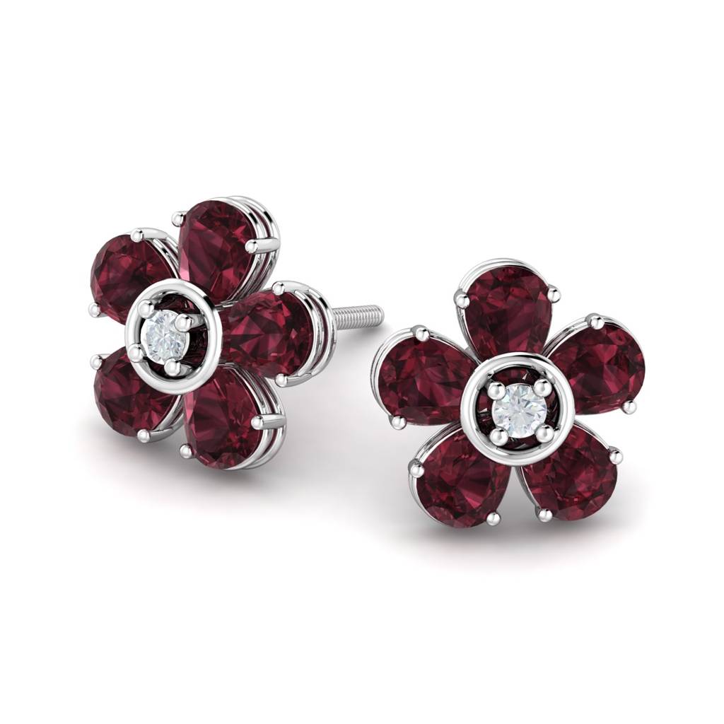 KuberBox 18K White Gold Gail Red Garnet Earrings