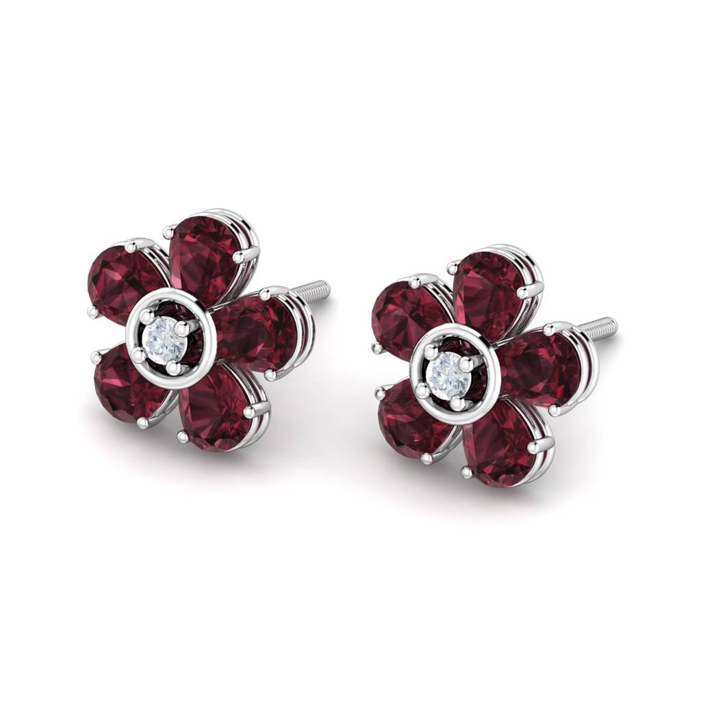 KuberBox 18K White Gold Gail Red Garnet Earrings