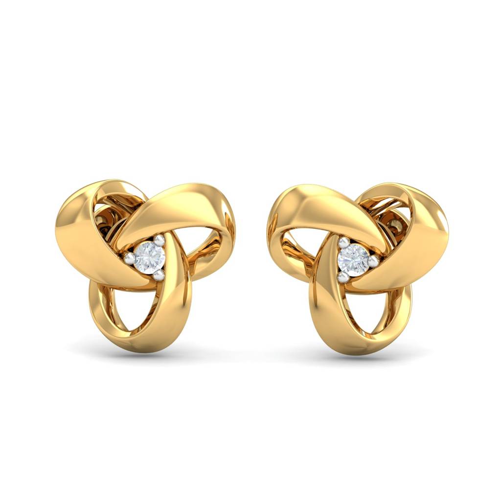 KuberBox 18K Yellow Gold Dolly Dainty Stud Earrings