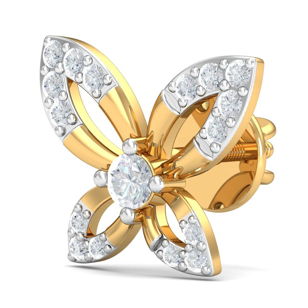 KuberBox 18K Yellow Gold Girly Butterfly Stud Earrings