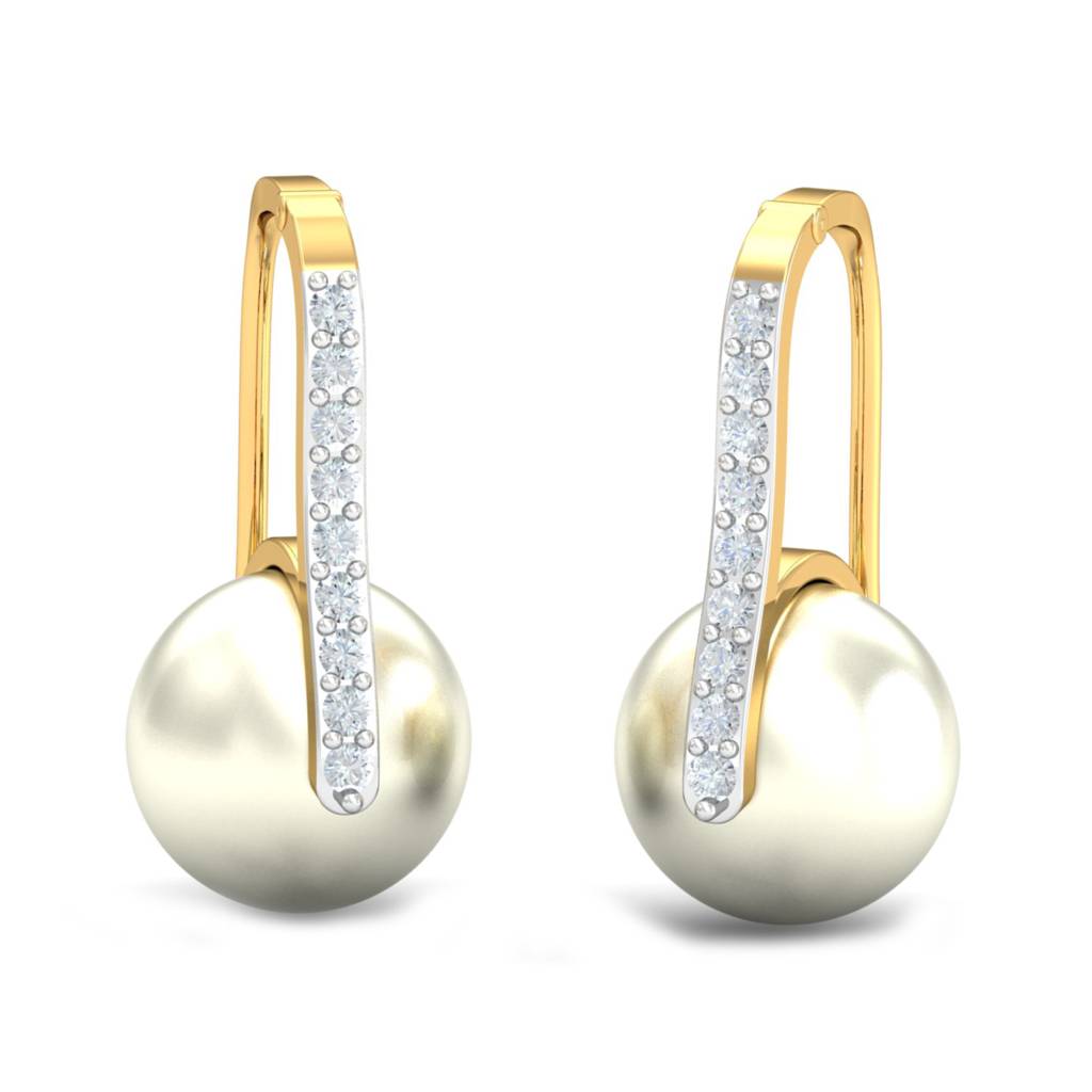 KuberBox 18K Yellow Gold Ekin Pearl Hoops