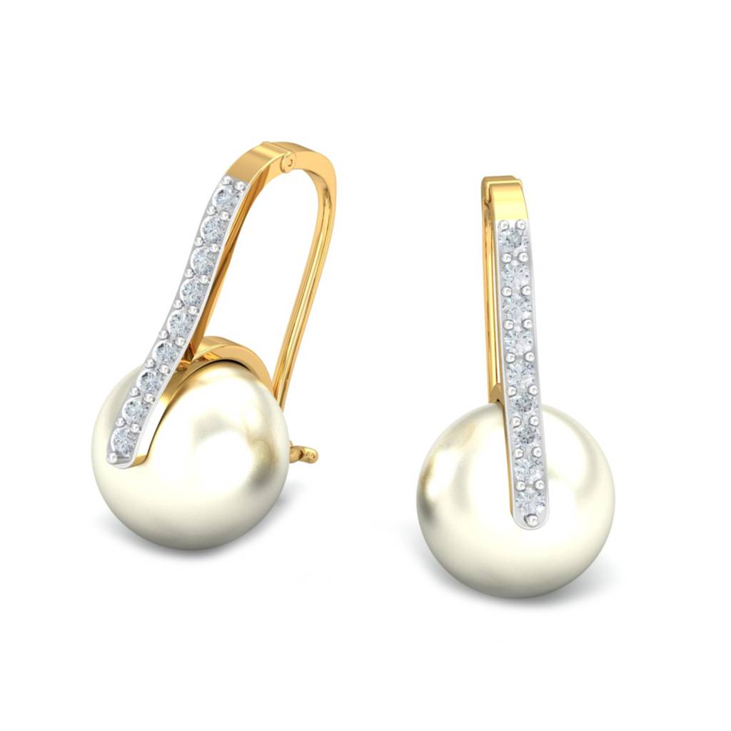 KuberBox 18K Yellow Gold Ekin Pearl Hoops