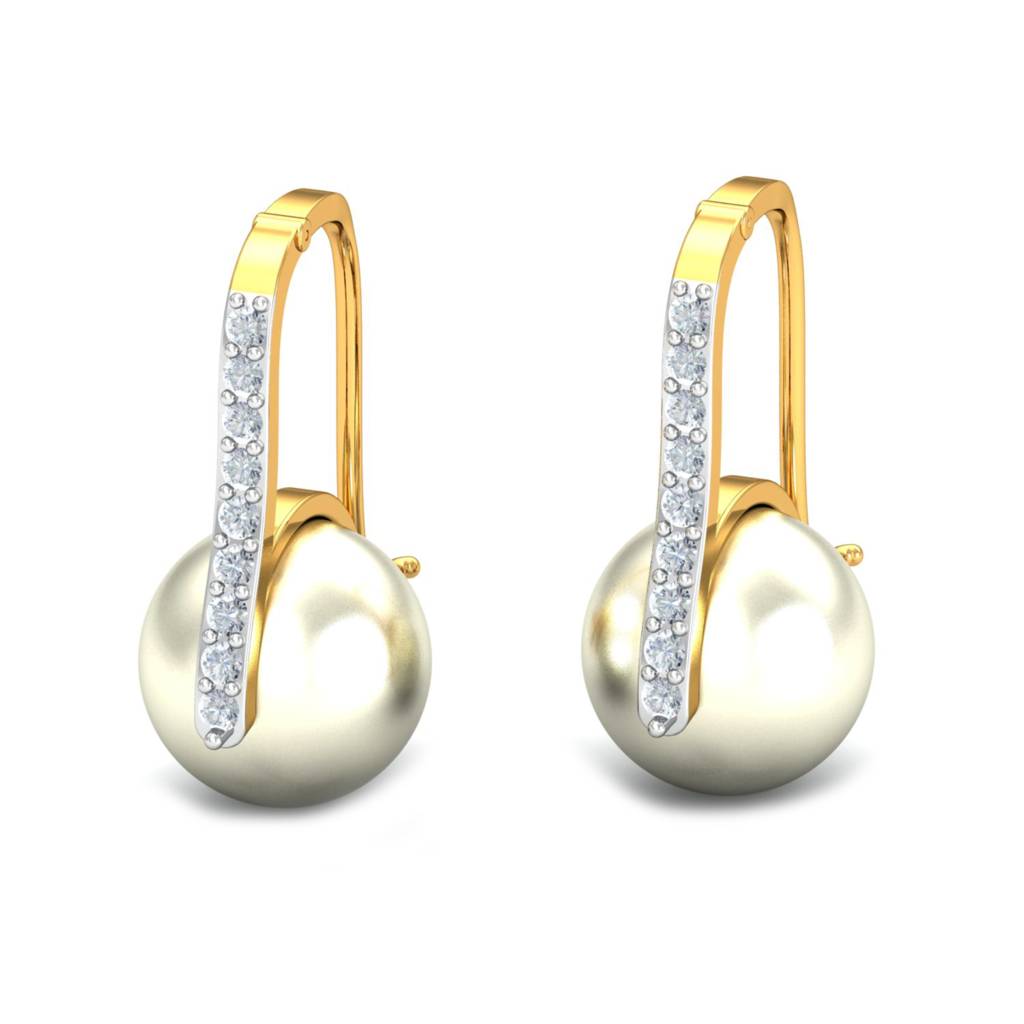 KuberBox 18K Yellow Gold Ekin Pearl Hoops