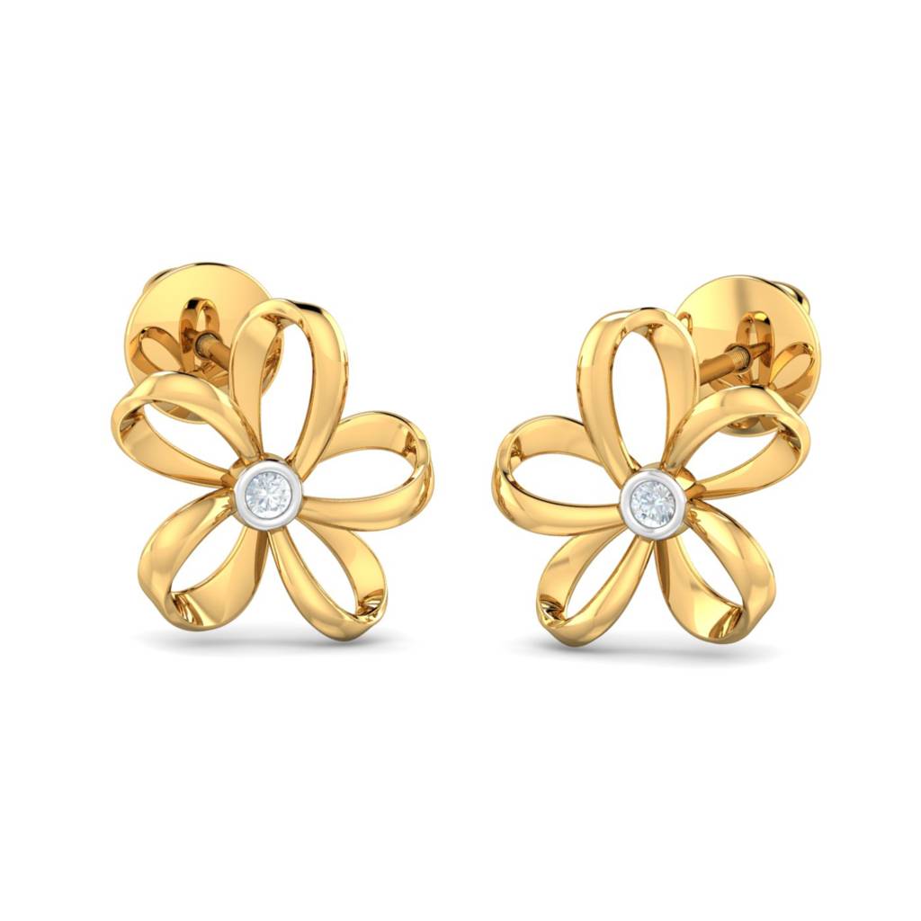 KuberBox 18K Yellow Gold Eser Floral Stud Earrings