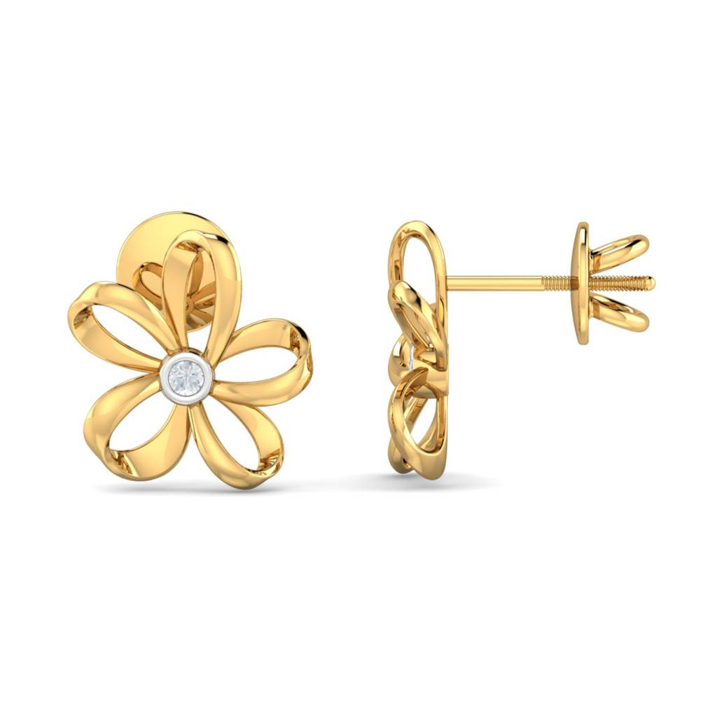 KuberBox 18K Yellow Gold Eser Floral Stud Earrings