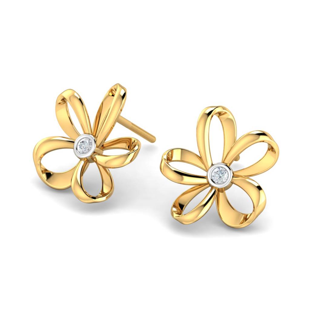 KuberBox 18K Yellow Gold Eser Floral Stud Earrings