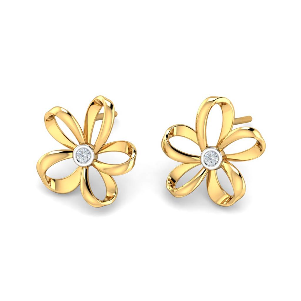 KuberBox 18K Yellow Gold Eser Floral Stud Earrings