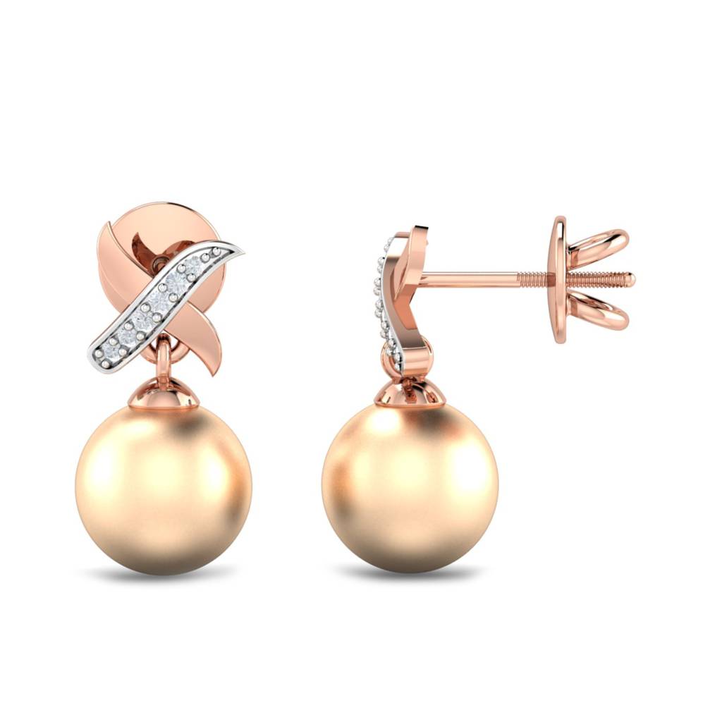 KuberBox 18K Rose Gold Fidan Pearl Drop Earrings