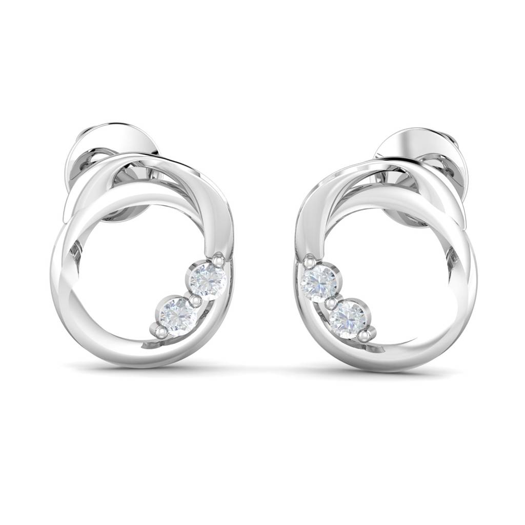 KuberBox 18K White Gold Anat Round Stud Earrings