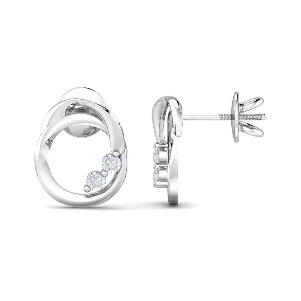 KuberBox 18K White Gold Anat Round Stud Earrings