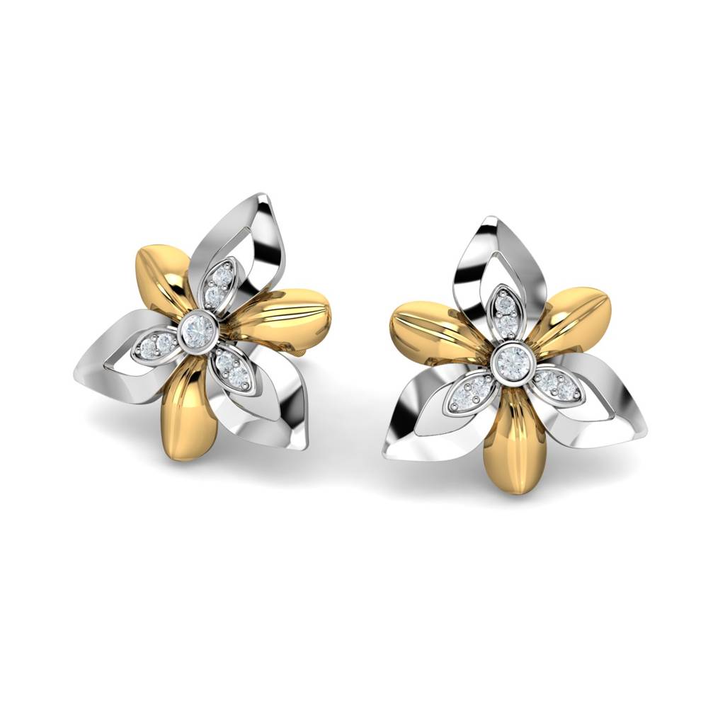 KuberBox 18K Yellow Gold Ariella Petal Stud Earrings