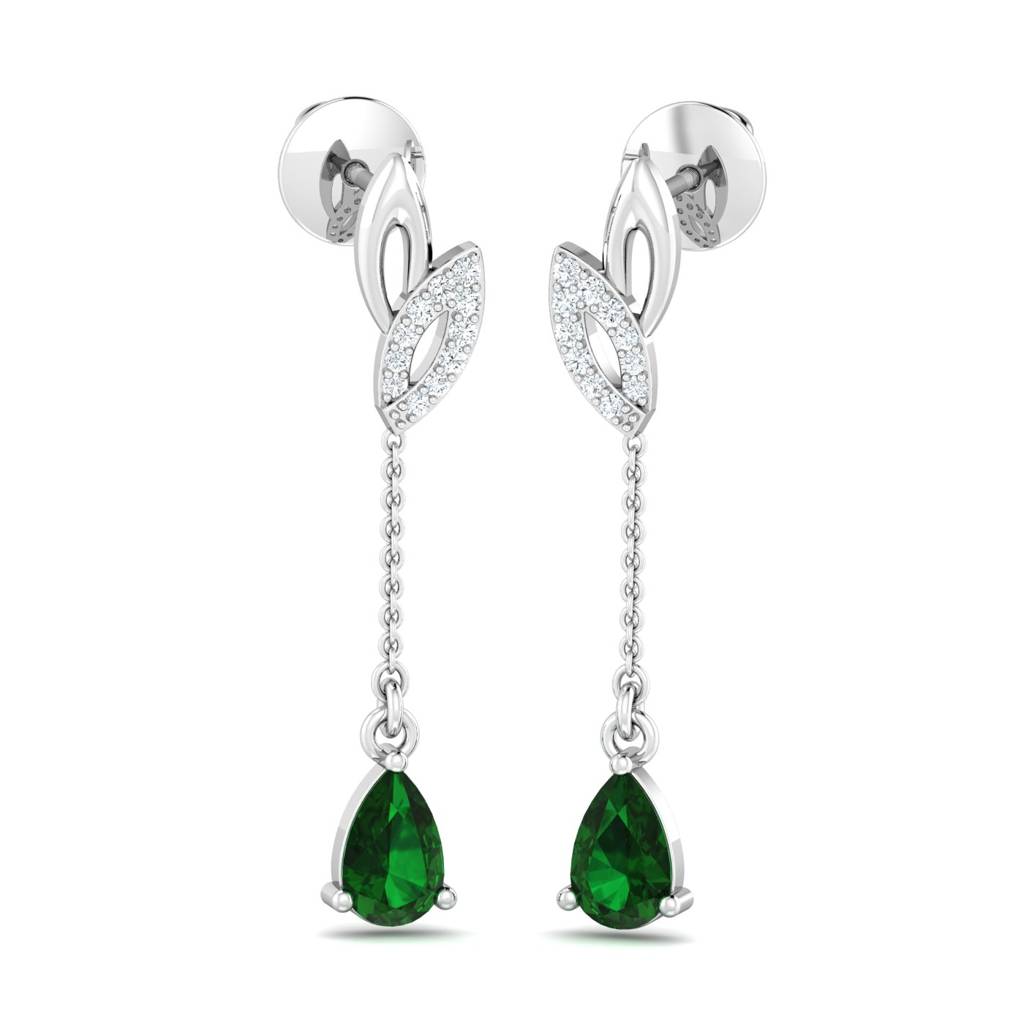 KuberBox 18K White Gold Ayala Green Long Earrings