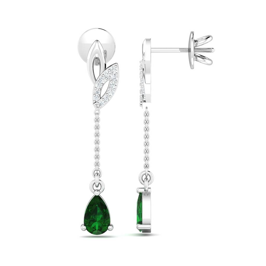 KuberBox 18K White Gold Ayala Green Long Earrings