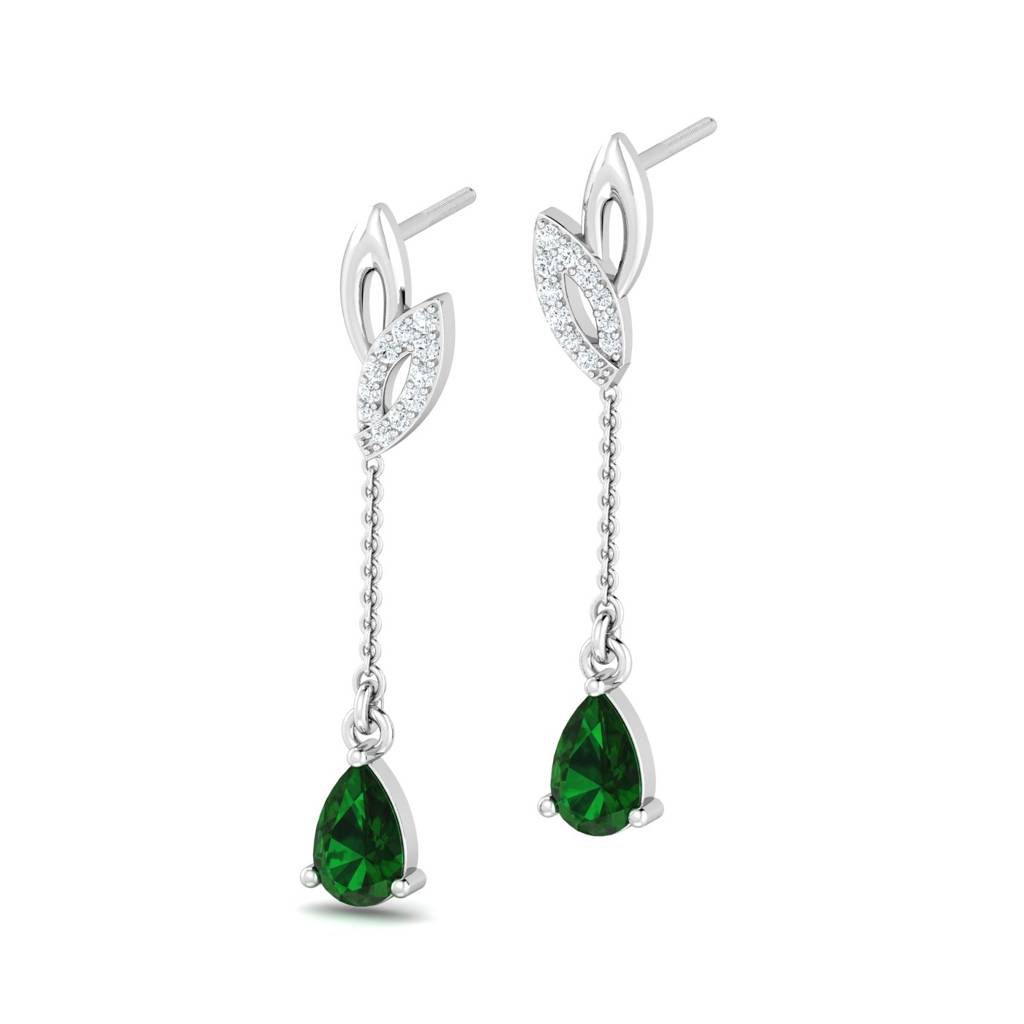 KuberBox 18K White Gold Ayala Green Long Earrings