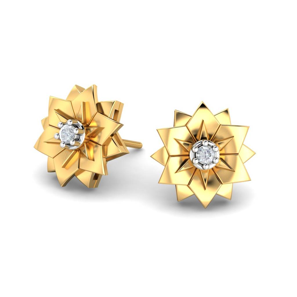 KuberBox 18K Yellow Gold Batya Flr'l Stud Earrings