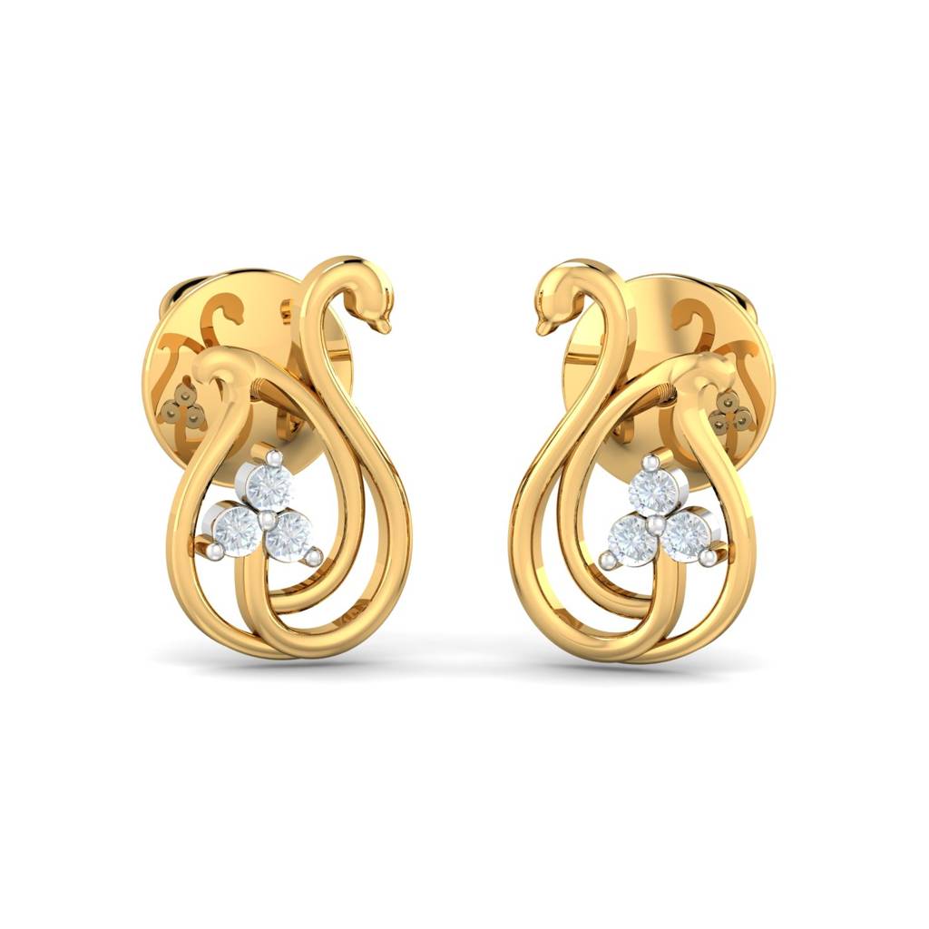 KuberBox 18K Yellow Gold Kofi Swan Stud Earrings