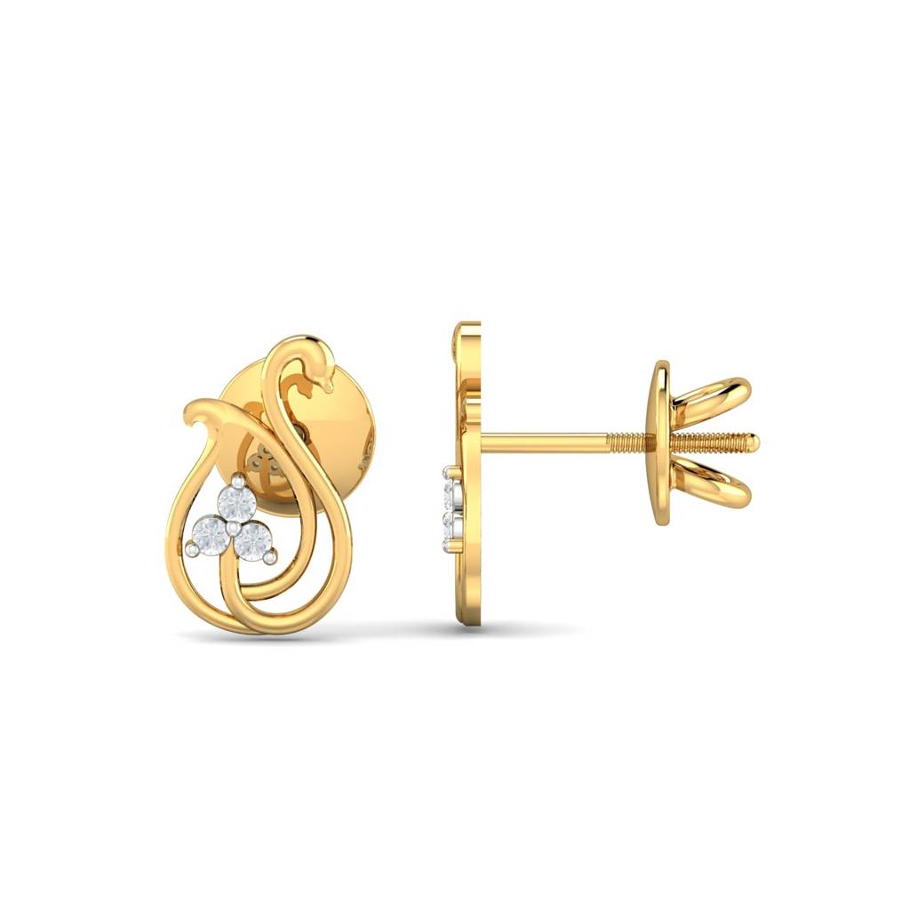 KuberBox 18K Yellow Gold Kofi Swan Stud Earrings