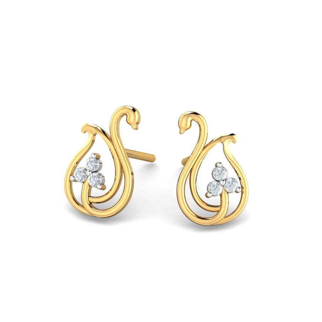 KuberBox 18K Yellow Gold Kofi Swan Stud Earrings