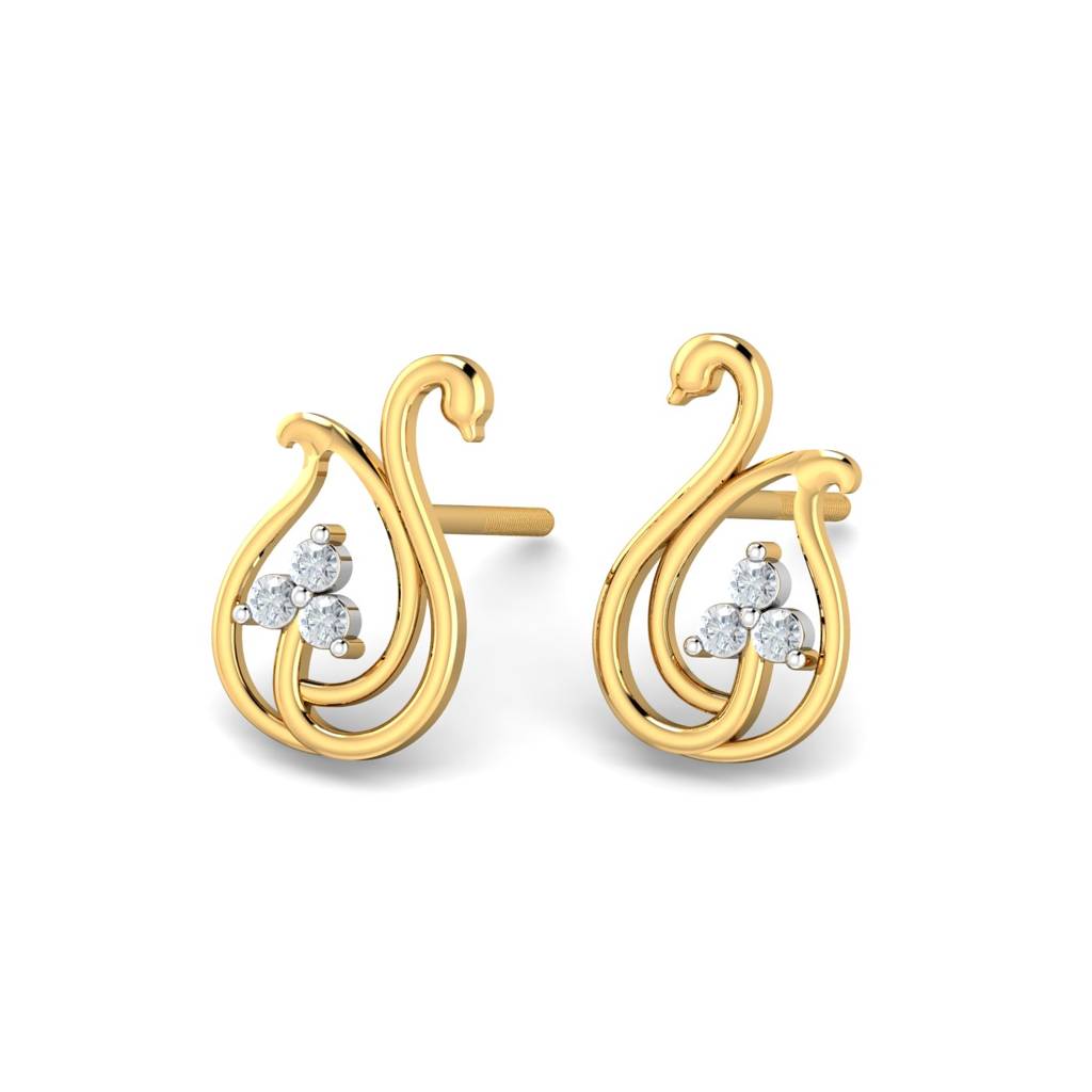 KuberBox 18K Yellow Gold Kofi Swan Stud Earrings