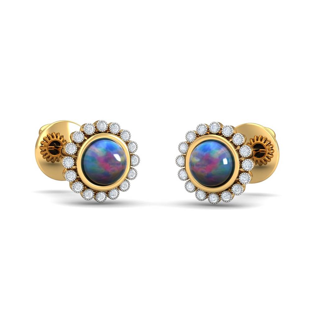 KuberBox 18K Yellow Gold Joel Opal Stud Earrings