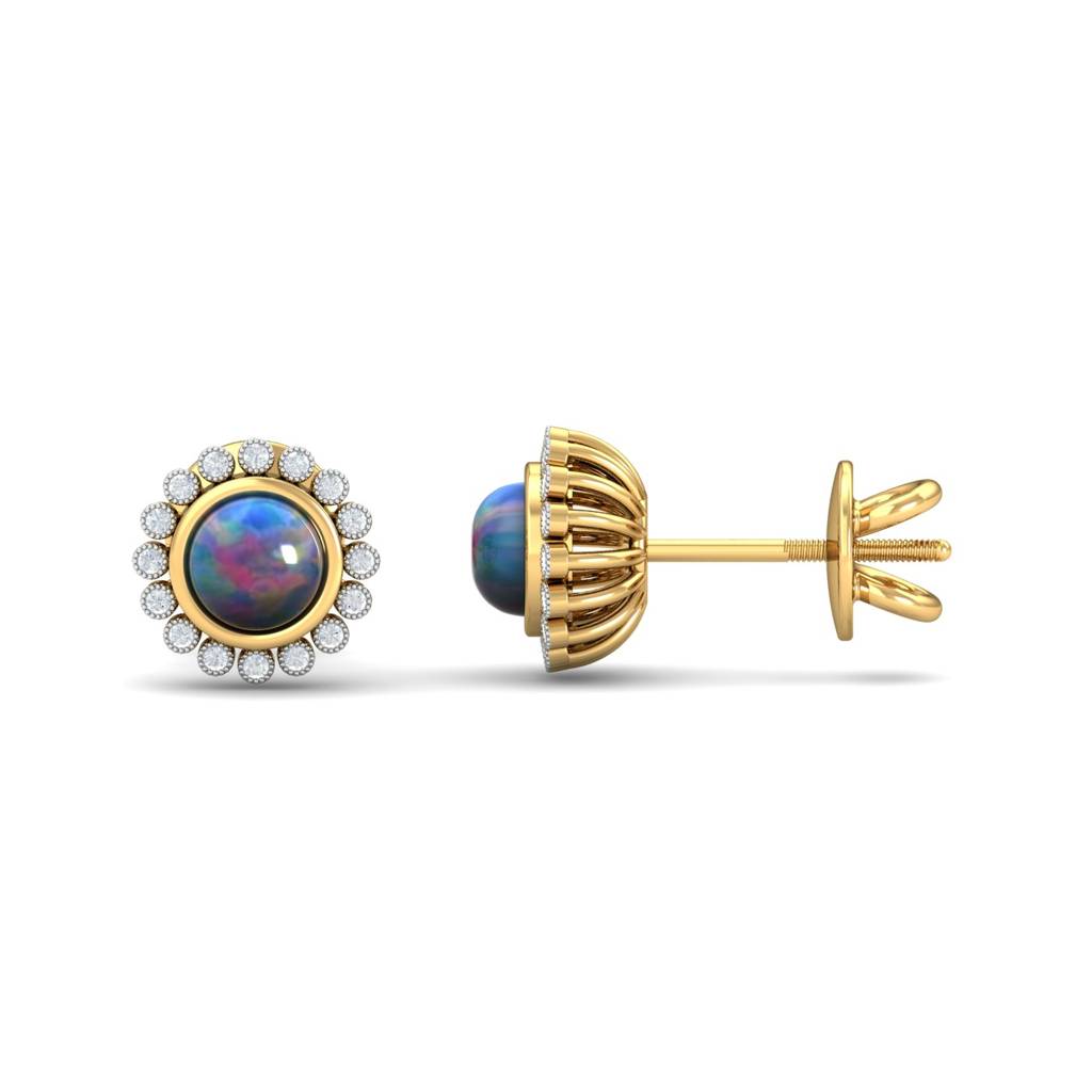 KuberBox 18K Yellow Gold Joel Opal Stud Earrings