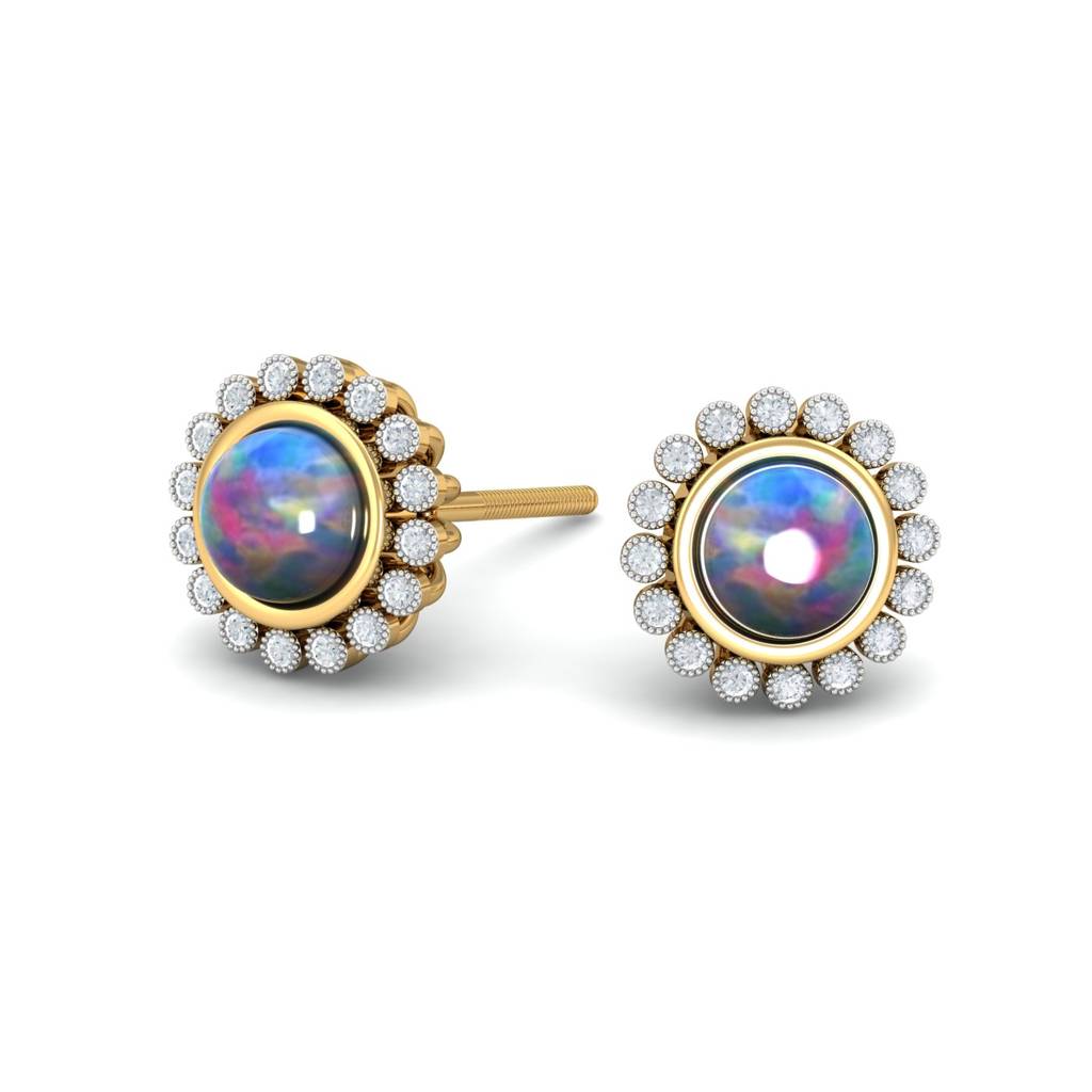 KuberBox 18K Yellow Gold Joel Opal Stud Earrings