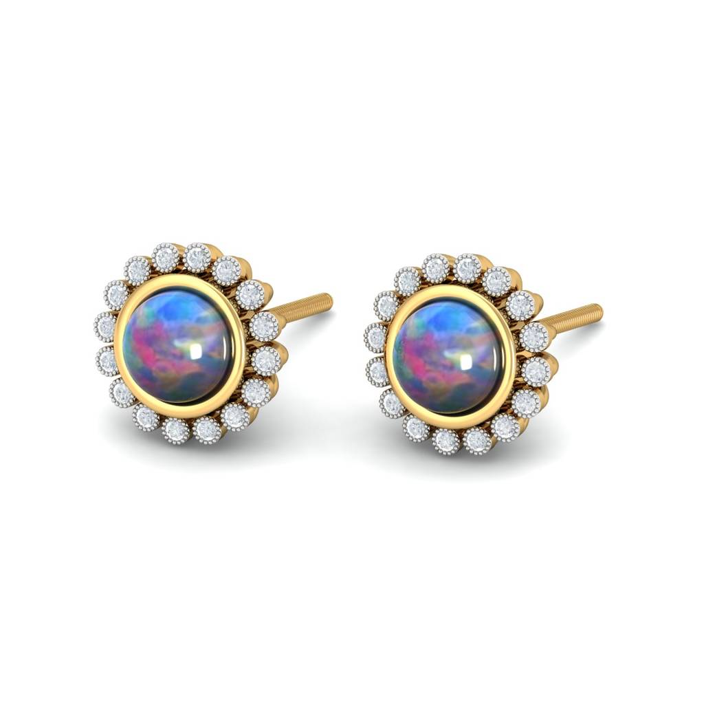 KuberBox 18K Yellow Gold Joel Opal Stud Earrings