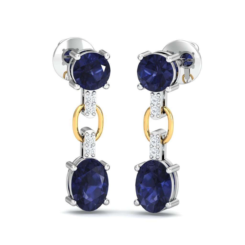 KuberBox 18K White Gold Blue Linked Earrings