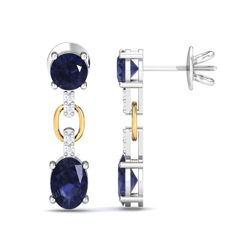 KuberBox 18K White Gold Blue Linked Earrings