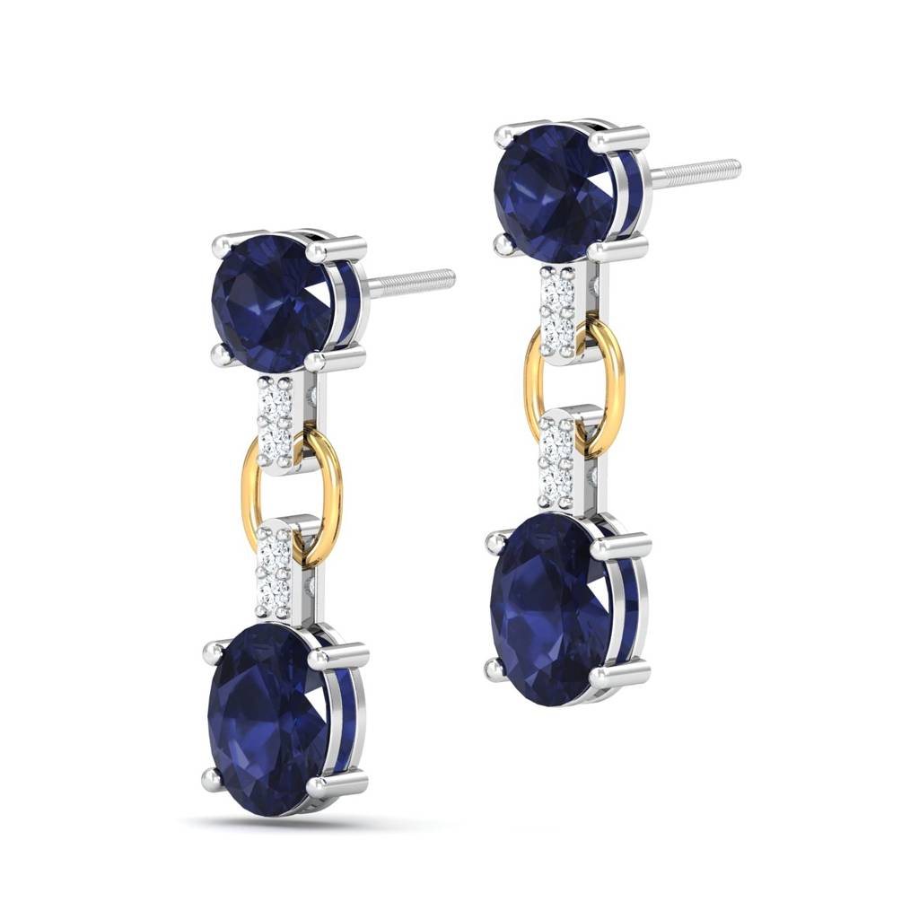 KuberBox 18K White Gold Blue Linked Earrings