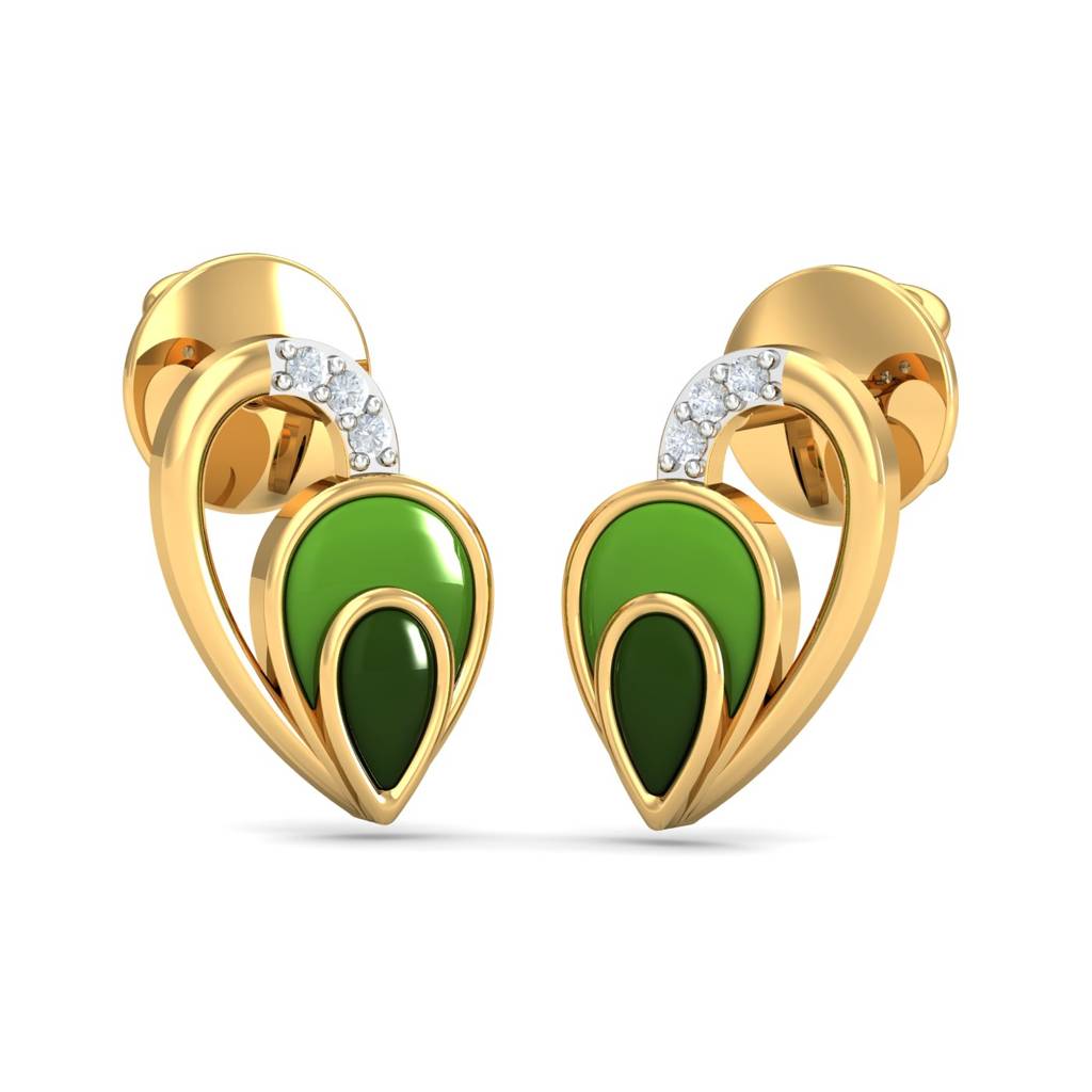 KuberBox 18K Yellow Gold Heart Enamel Stud Earrings