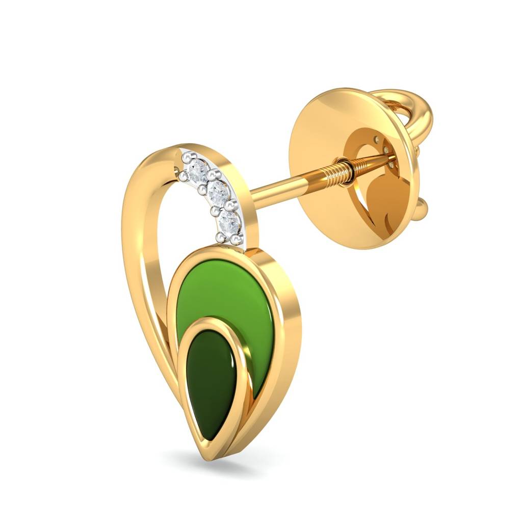 KuberBox 18K Yellow Gold Heart Enamel Stud Earrings