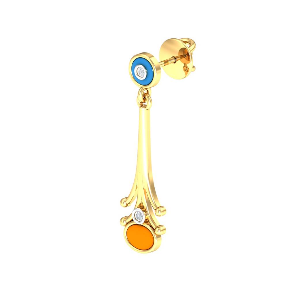 KuberBox 18K Yellow Gold Bell Enamel Dangle Earrings