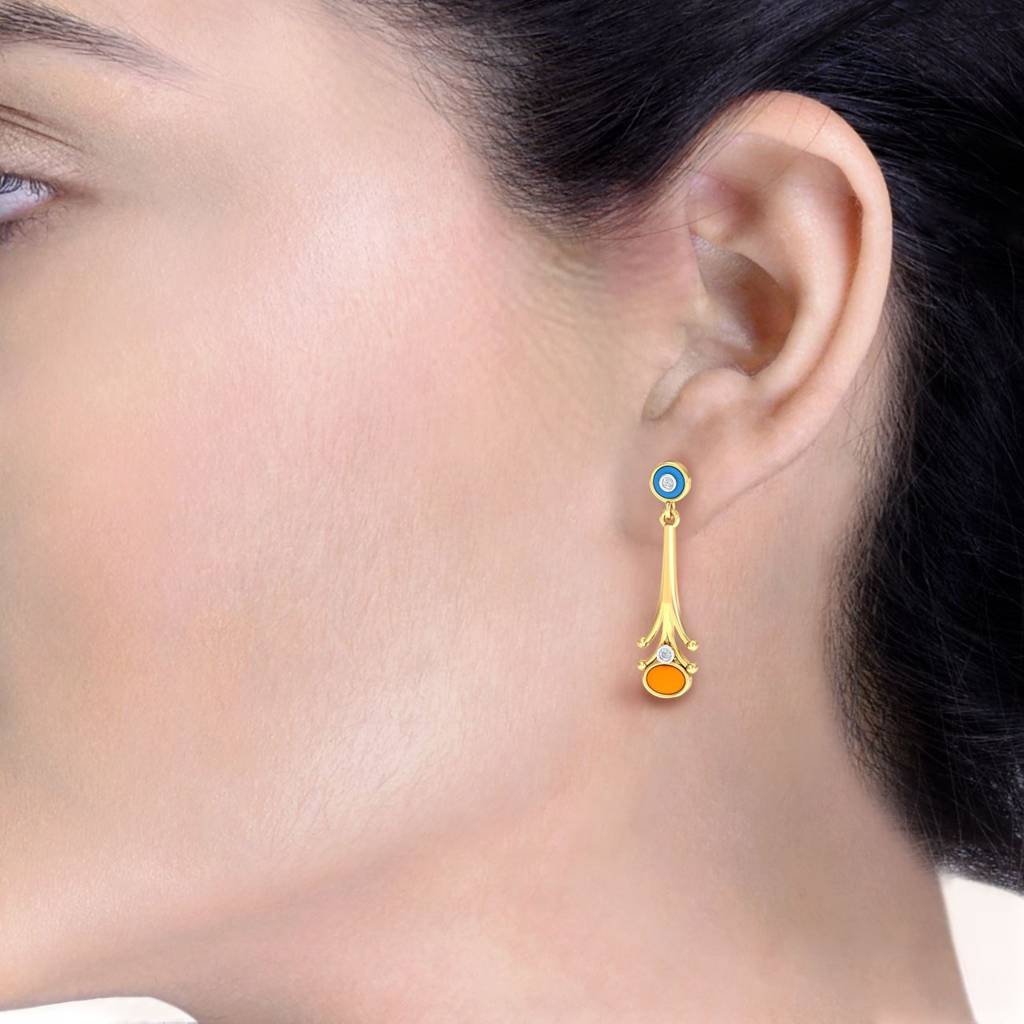 KuberBox 18K Yellow Gold Bell Enamel Dangle Earrings