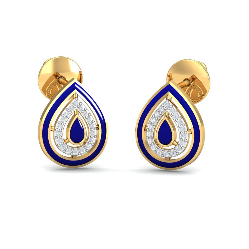 KuberBox 18K Yellow Gold Betel Enamel Stud Earrings