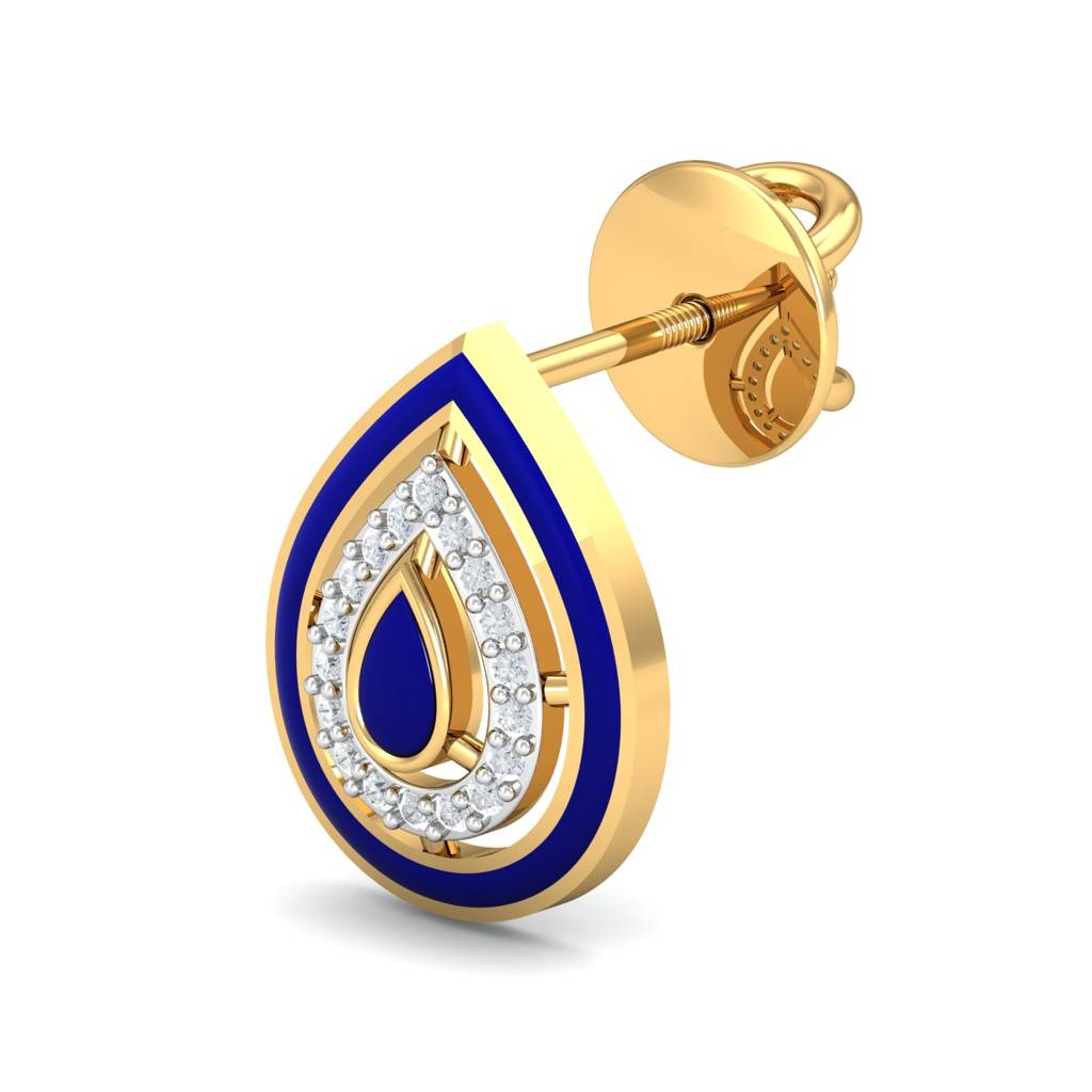 KuberBox 18K Yellow Gold Betel Enamel Stud Earrings