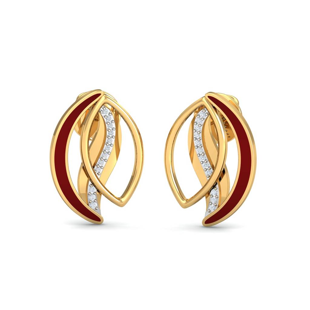 KuberBox 18K Yellow Gold Shimmer Enamel Stud Earrings