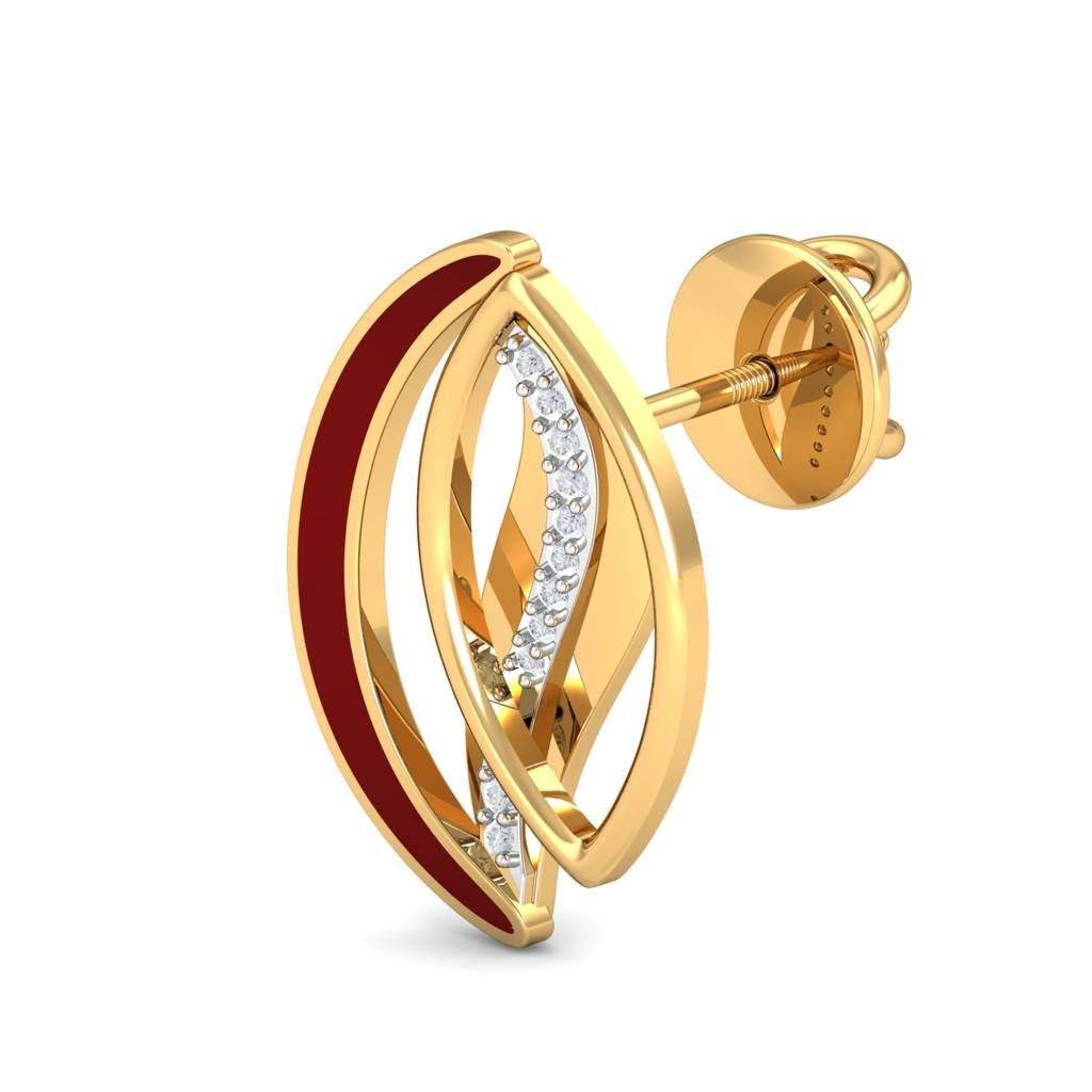 KuberBox 18K Yellow Gold Shimmer Enamel Stud Earrings