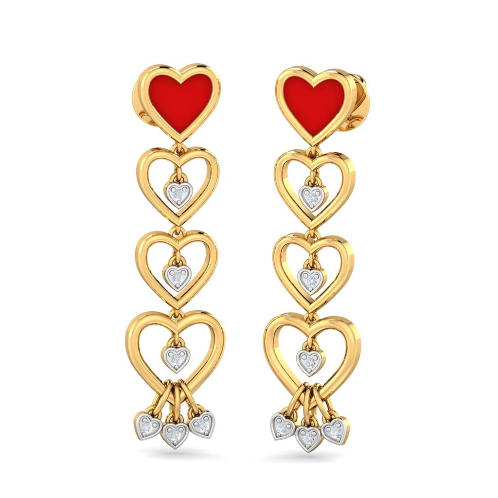 KuberBox 18K Yellow Gold Strand-o-heart Enamel Earrings