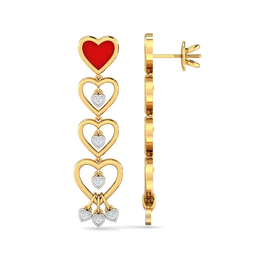 KuberBox 18K Yellow Gold Strand-o-heart Enamel Earrings