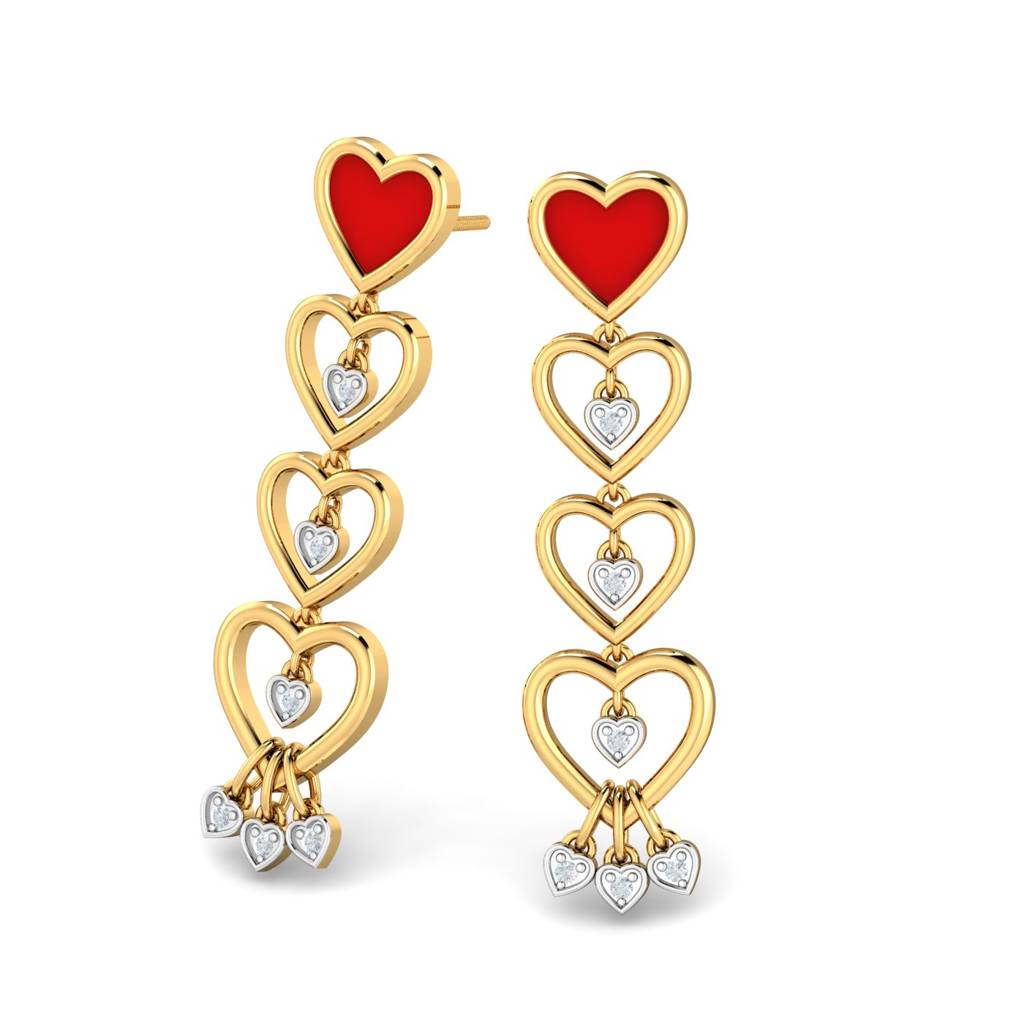 KuberBox 18K Yellow Gold Strand-o-heart Enamel Earrings