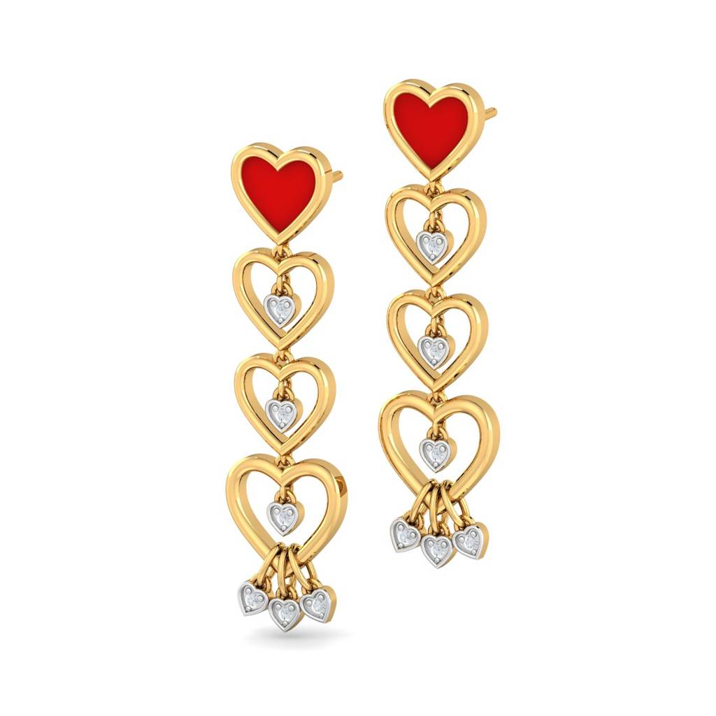 KuberBox 18K Yellow Gold Strand-o-heart Enamel Earrings