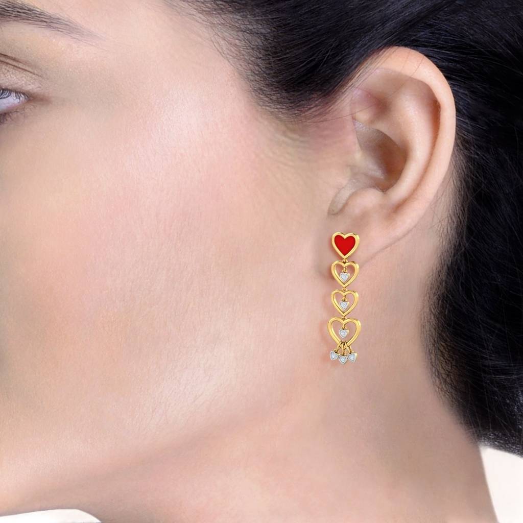 KuberBox 18K Yellow Gold Strand-o-heart Enamel Earrings