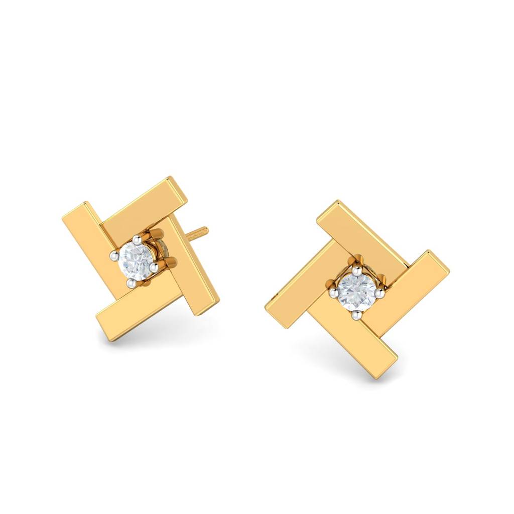 KuberBox 18K Yellow Gold Akuchi Square Earrings