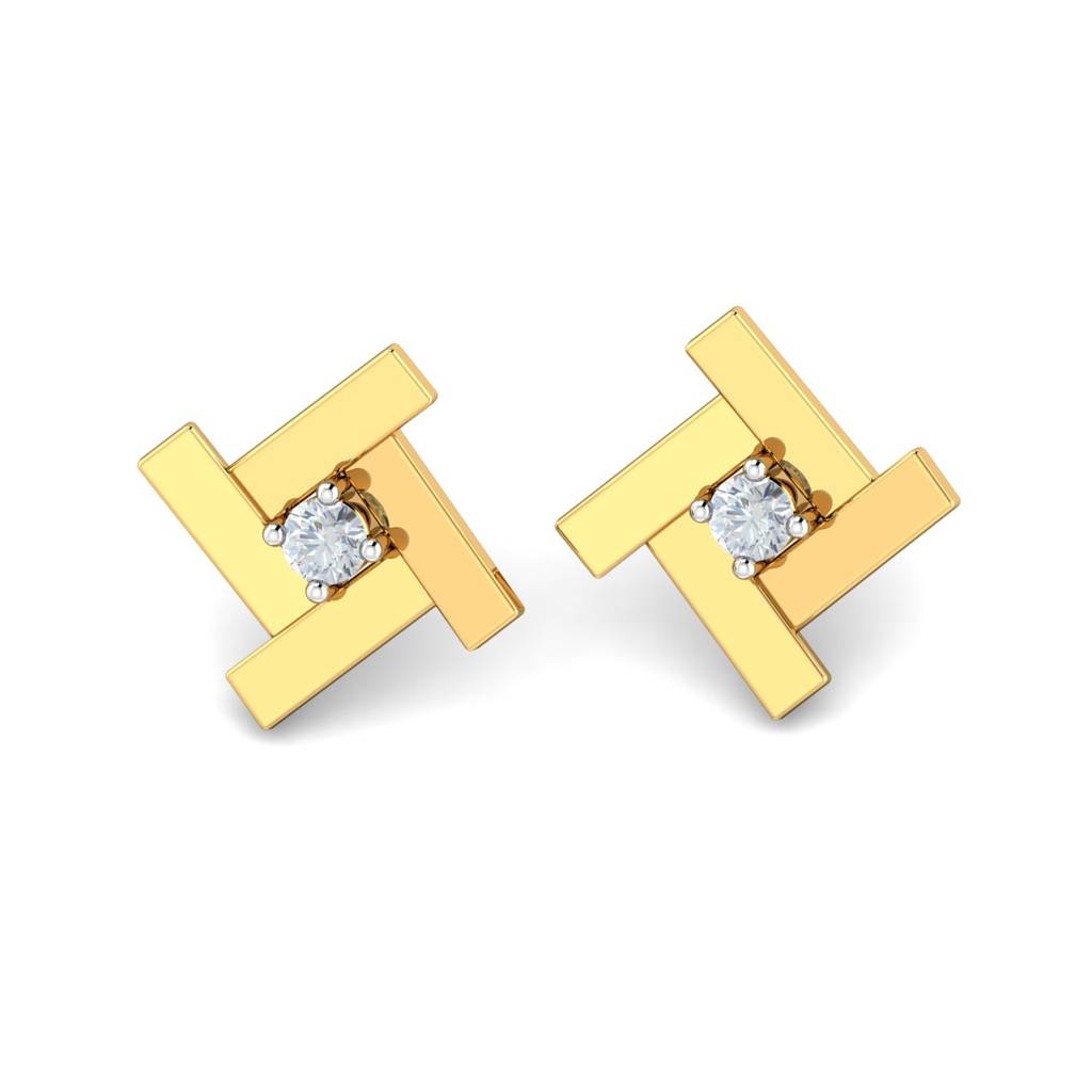 KuberBox 18K Yellow Gold Akuchi Square Earrings